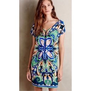 Maeve folklore bird print blue green shift dress